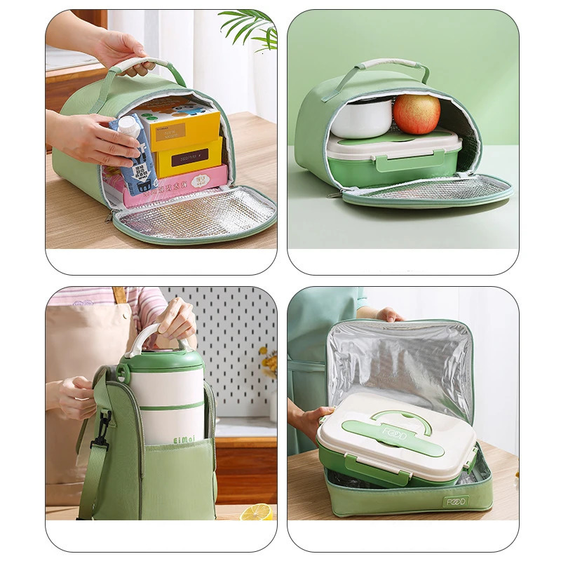 Green Portable Fridge Thermal Bag for Lunch Box Food Fresh Cooler Picnic Pouch Waterproof Office Student Insulated Dinner Bags 250723