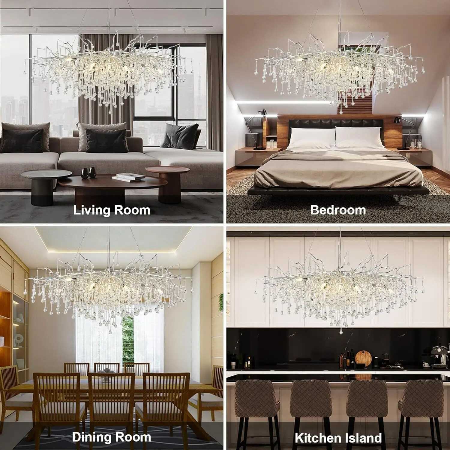 Chrome Rectangular Crystals Chandelier for Living Room Bedroom Crystal Chandeliers Ceiling Pendant Raindrops Long Light Fixture XJ250725
