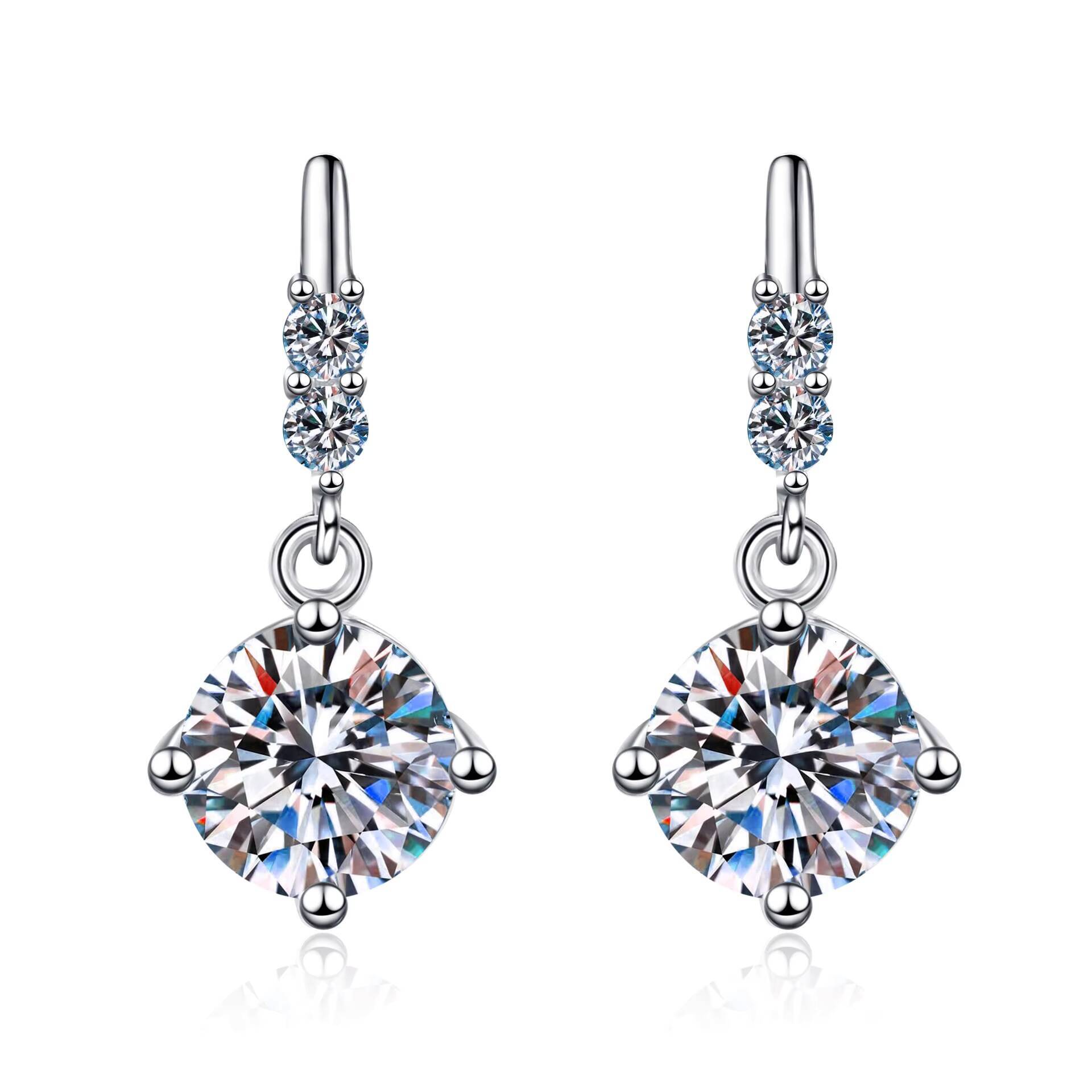 1 Carat Moissanite Earrings in 925 Precious Sterling Silver Four Prongs Dropshipping Available