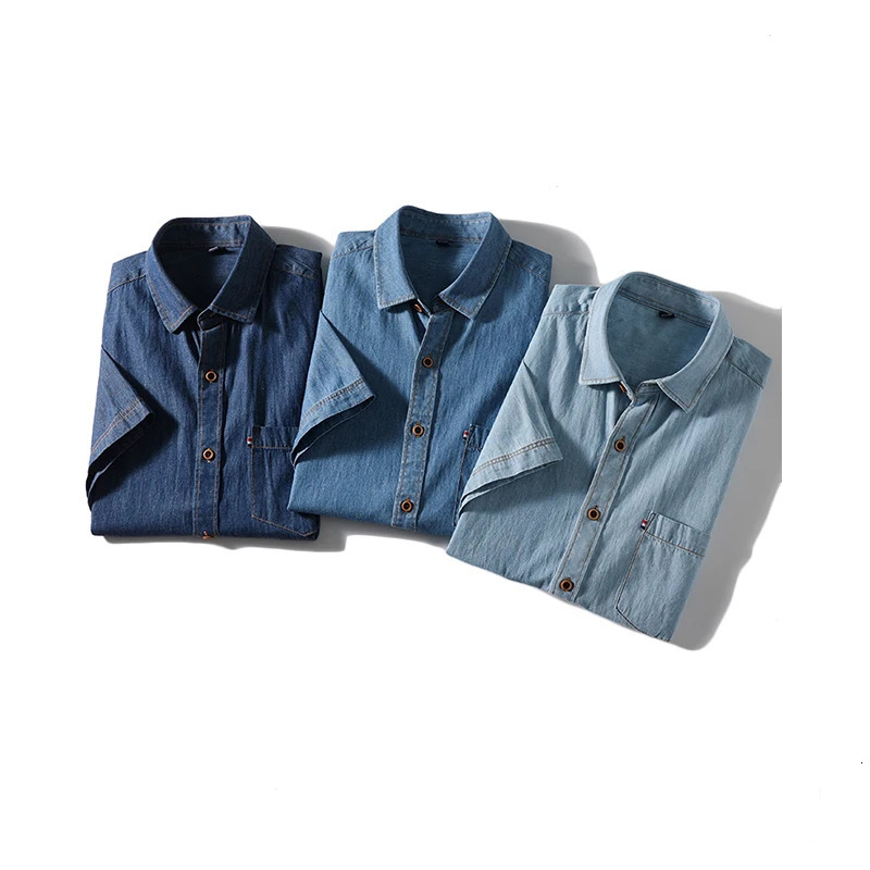 Mens Shirts Summer Fashion Business Trend Cotton Denim Shortsleeved Shirt with All Solid Color Casual Thin 250725