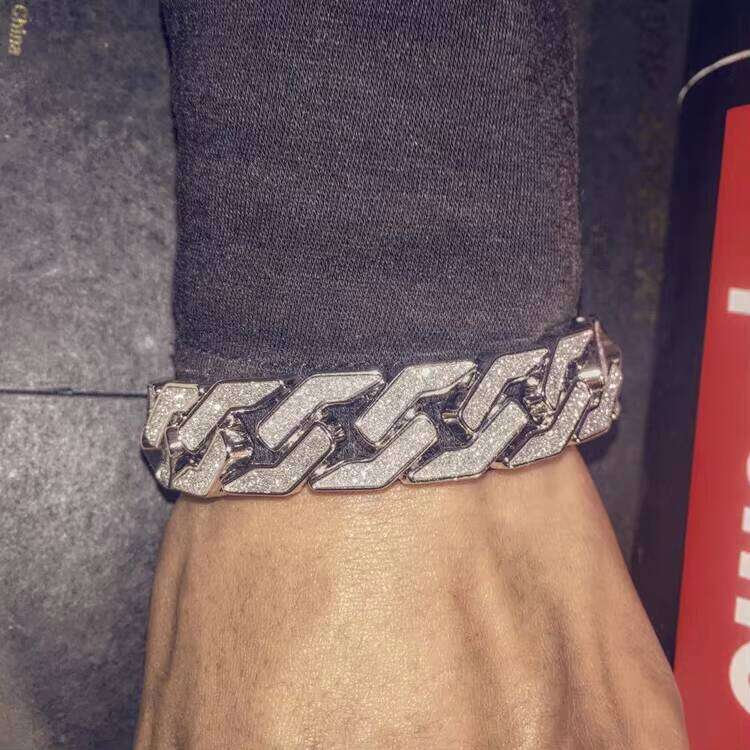 Fashion Sterling Sier Bracelet 16 Mm Ice Out VVS Moissanite Hip Hop Jewelry Dia Cuban Link Chain