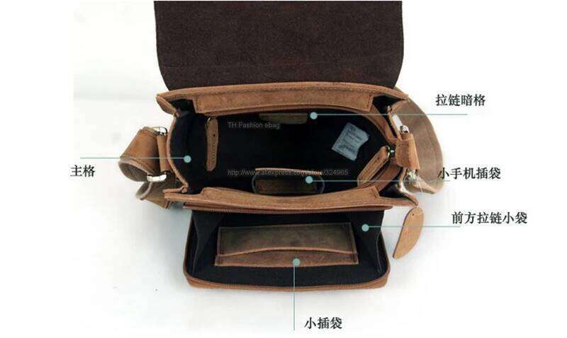 Vintage Fashion Genuine Men Shoulder Leather Messenger Bags men Crossbody bag Casual Bag Luxury Bag cowboy style Brown Medium OLOEY