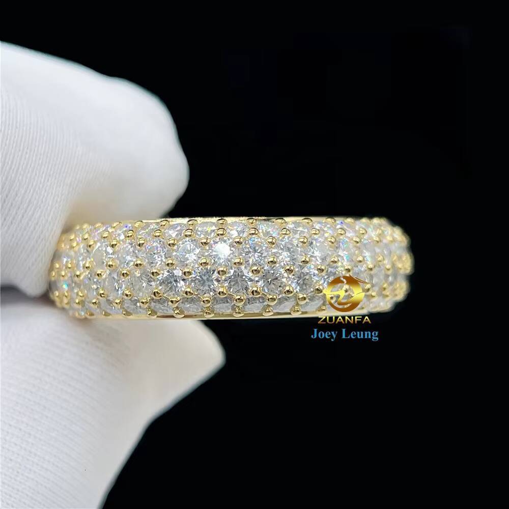 Luxury Style 925 Silver 14K 18K Gold Plated Hip Hop Jewelry VVS Moissanite Diamond 4 Rows Iced Out Initial Band Rings