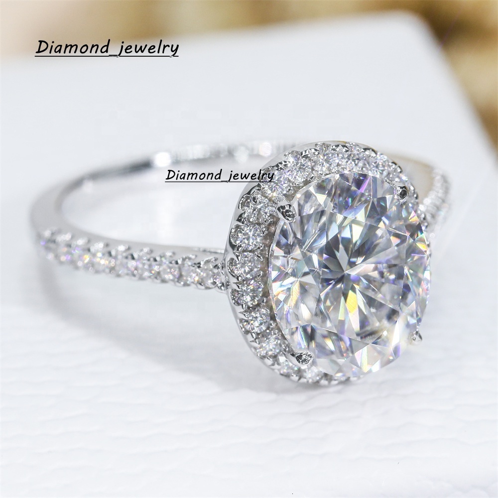 Wholesale S925 9K 14K 18K Gold Halo Ring 2CT 7*9mm Oval Diamond Engagement Women Jewelry Silver VVS Moissanite Ring
