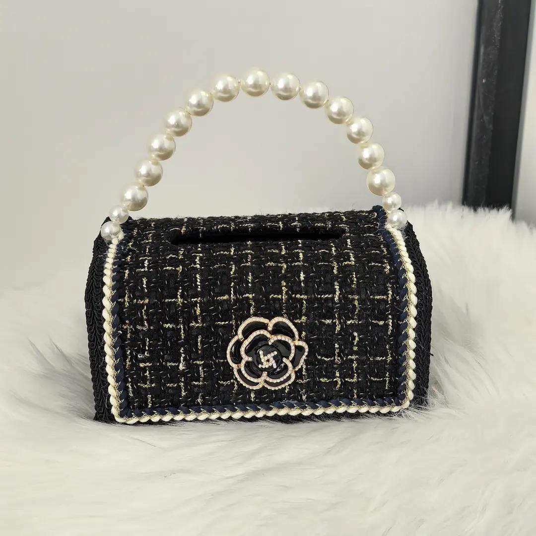 Designer Luxury tissue box Fashionable Diamond Pear Chain Black Mini Rhinestone Fanny Pack
