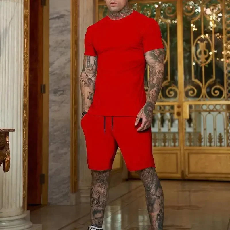 Fashionable and Casual Summer Outdoor Sports Suit Mens Breathable T-shirt Shorts Casual and Fashionable Two-piece Set Tracksuit 250725