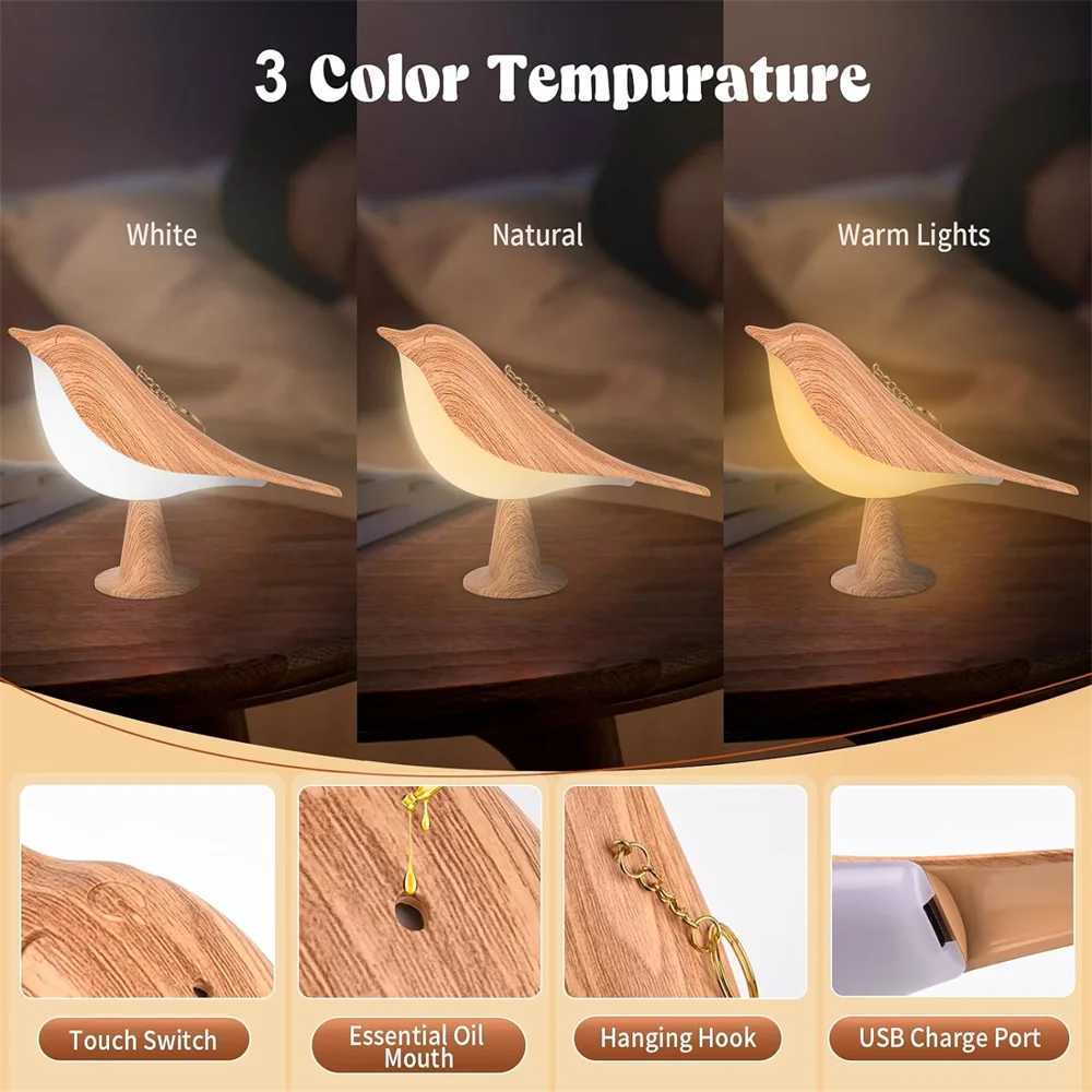 1p LED Touch-Control Bird Lamp - Art Deco 3-Level Dimmable USB-Cordless with Rechargeable Battery Versatile for All Rooms XJ250725