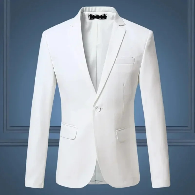 High Quality Gentleman Men Slim Casual White Suit Mens Business Flow of Pure Color Blazer Jacket 250725