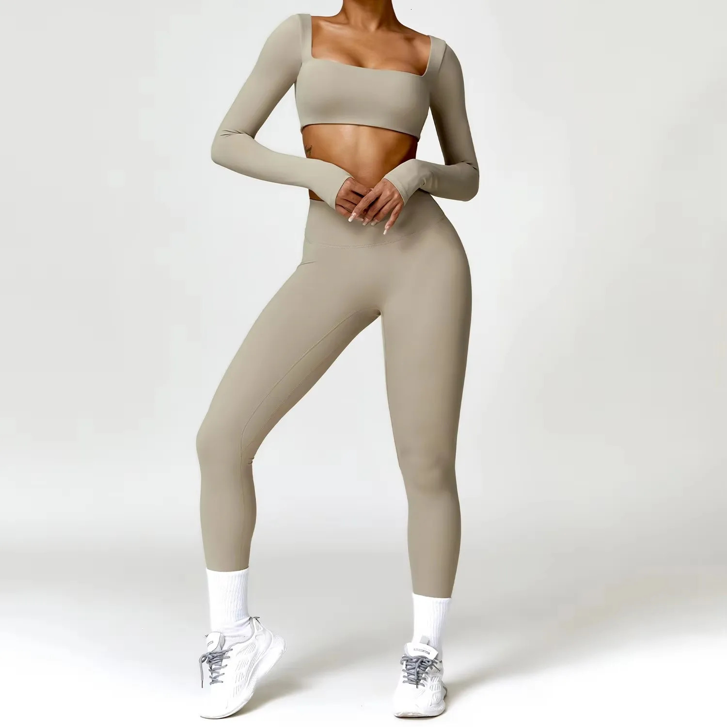 Yoga Set 2PCS Sportswear Workout Clothes Athletic Wear Gym Legging Fitness Bra Crop Top Long Sleeve Sports Suits Women Tracksuit 250717