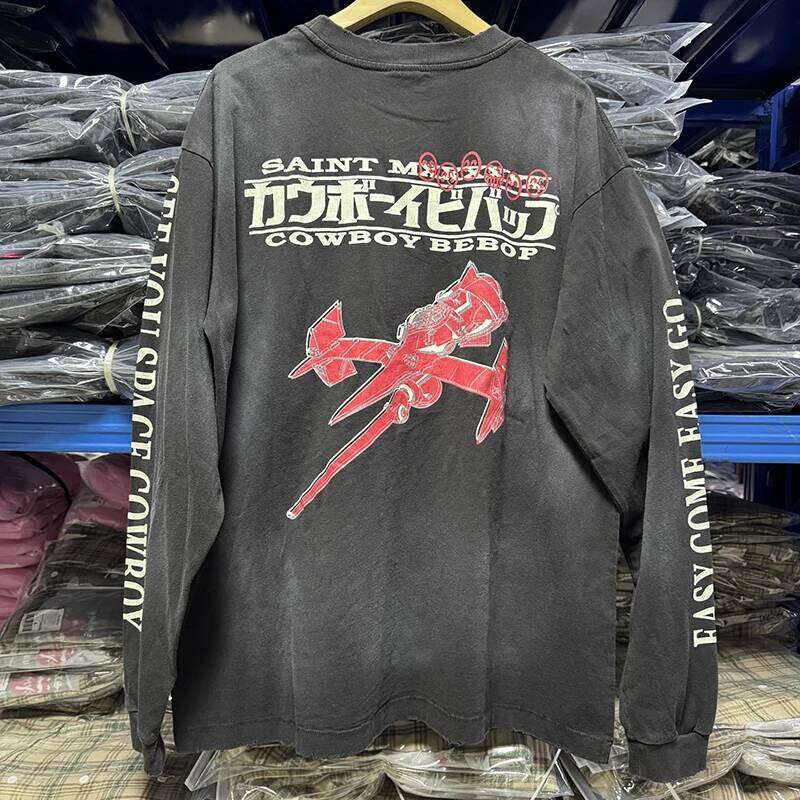 Autumn Fashion Saint Vintage Casual Cartoon Aircraft Printed T-shirt Men