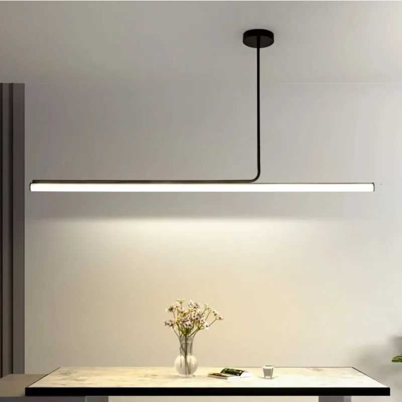 Modern Long Strip LED Pendant Lights for Living Dining Room Desks Kitchen Black Chandelier Home Decor Hanging Lighting Fixture XJ250725