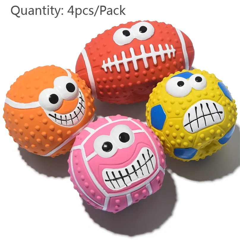 Squeaky Ball Latex Dog Toys Rubber Squeak Soft Bouncy Fetch Balls for Medium Small Pets Interactive Play Suppliers 4pcs/Pack
