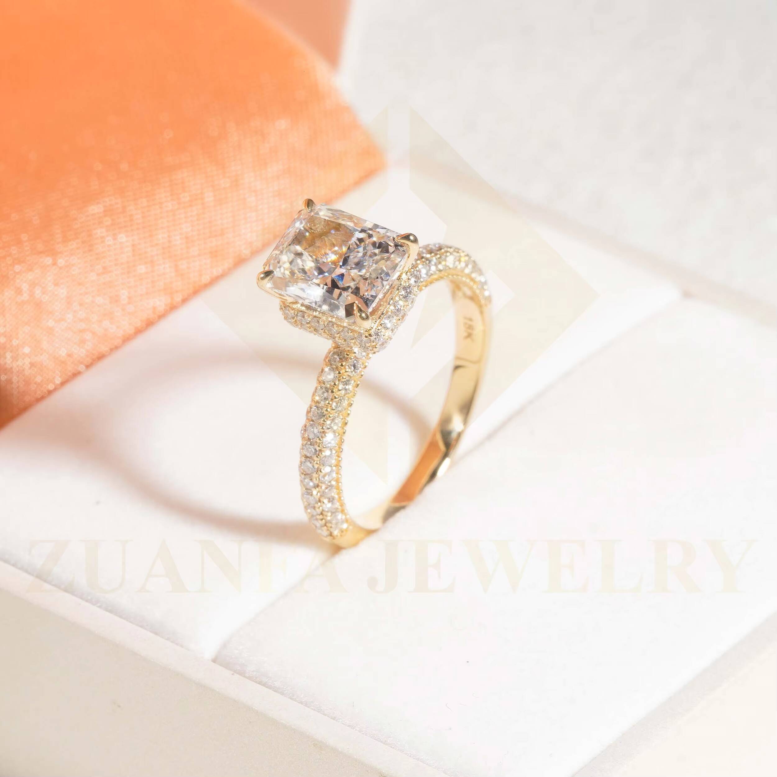 Radiant Cut D VS1 Lab Grown Diamonds Rings 18K Solid Gold Engagement Lab Diamonds Rings for Women