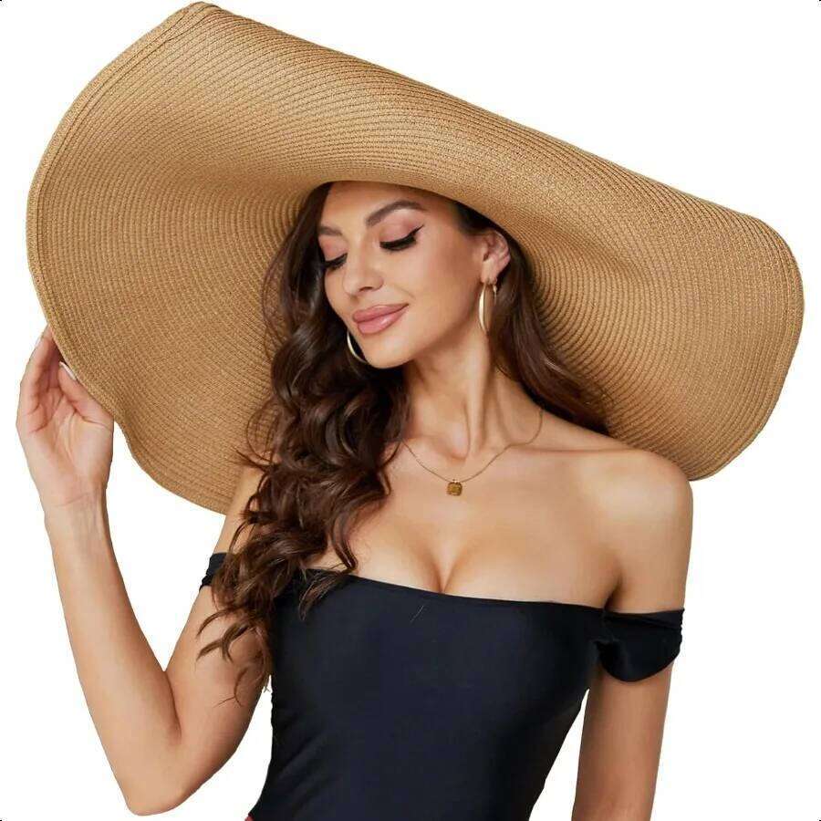 Oversized Straw Women Fashion Large Wide Brim Visor Hats Handmade Roll Up Floppy Sun Hat for Summer Beach Cap