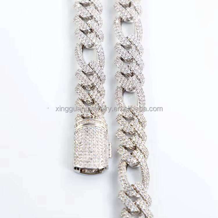Custom Bling Moissanite Sterling Sier Chain with Ice Dia Cuban Link 13mm 2rows Gold Plated Hip Hop Necklace