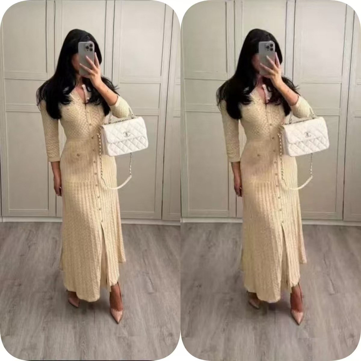 2025 Summer French Style New Single-Breasted Fashion Elegant Slimming Knitted Dress Women Long Sleeveless Dress