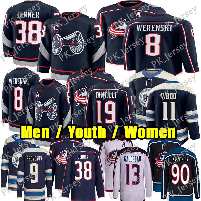 #38 Boone Jenner columbuss hockey jersey blue jackets jersey #23 Sean Monahan Adam Fantilli Kirill Marchenko Johnny Gaudreau Merzlikins Wood Zach Werenski jerseys