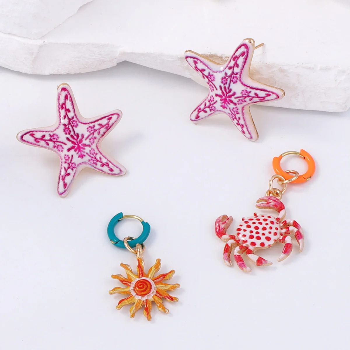 ZAA Personalized Trendy Creative n Alloy Starfish Crab Four Piece Earring Set 250715