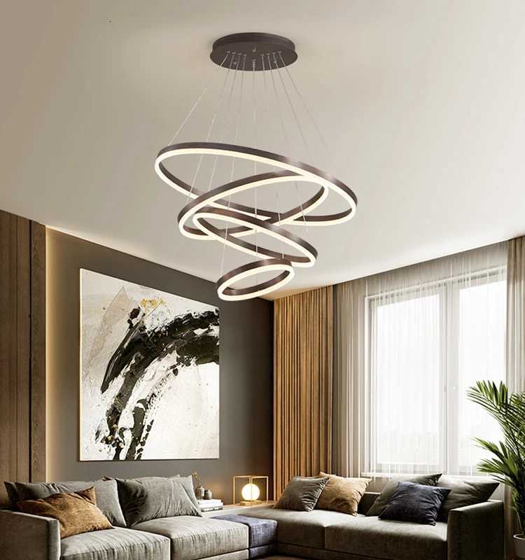 Modern Pendant Lamp Led Rings Circle Ceiling Hanging Chandelier Black Loft Living Dining Room Kitchen Indoor Lighting Fixture XJ250725