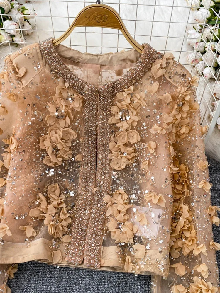 Ele round Ne Sequin Embellied Jaet Womens Slim Fit Summer Top High-End Feeling Faionable ort Outerwear 250725