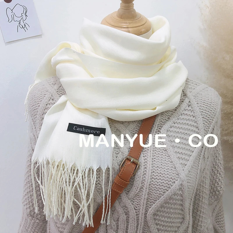 Solid Color Hijabs Cashmere Like Scarf Women Winter Warm Long Shawls And Wraps Hijab Scarves Pashmina Tassels Thin Headband 250724