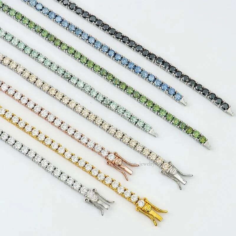 5mm 18-25inch S Sier Gold Plated Passed Tester VVS Blue Black Green Moissanite Tennis Chain Necklace Bracelet For Men Women Nice Gift