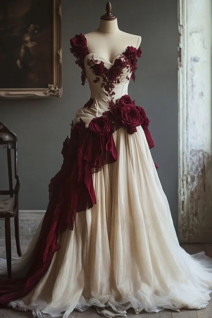 One Shoulder Vintage Prom Dresses Champagne And Burgundy A-Line Long Special Occasion Dress With Flower Lace Ruched Classic Evening Gowns Formal Wear 