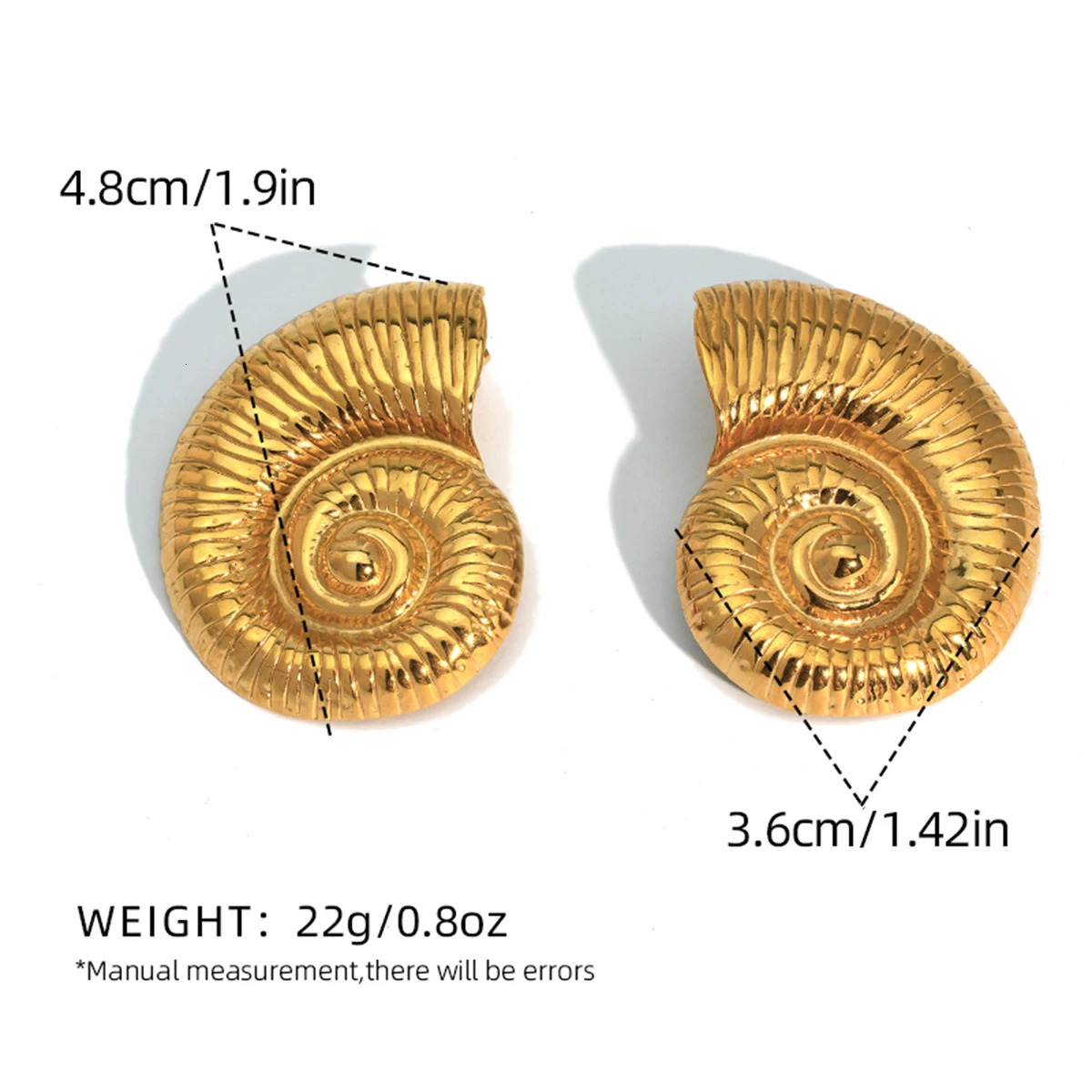 18K Gold Plated Stainless Steel y Conch Stud Earrings Metal Texture Water Resistant Hypoallergenic Fine Polished Jewelry 250715