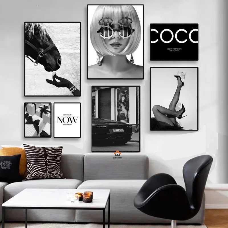 Modern Black White Fashion Sexy Girl Poster Aesthetic Canvas Painting Wall Art Pictures Posters and Prints Living Room Home Decor XJ250726