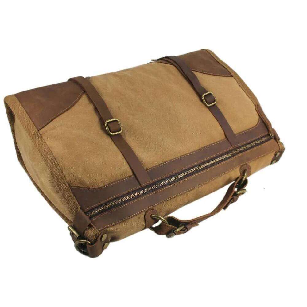 Vintage Retro military Canvas + Leather Luxury Bag travel lage men weekend Bag Overnight duffle bags tote Leisure M314# OLOEY