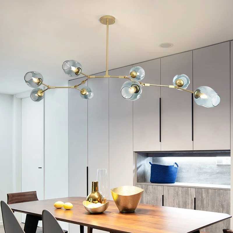 Modern E27 Glass Chandeliers for Living Room Restaurant Bedroom Room Nordic Pendant Lamp Iron Art Hanging Lamp Fixture Lighting XJ250725