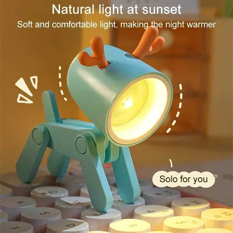 Mini LED Night Light Dog Deer DIY Foldable Desk Lamps Desktop Kids Room Bedside Bedroom Decor Holiday Cute Gifts Ornament XJ250725