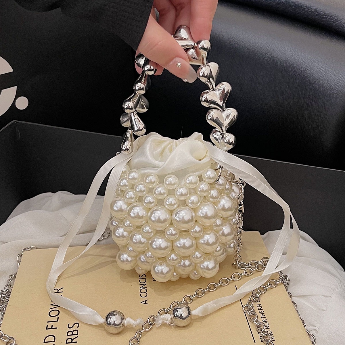 Luxury Brand Designer Bag Mini Vintage Handbag With Net Beaded Red Pearls, Chain, Ins Style, Handmade Women's Small Bag, Woven Crossbody Luxury b