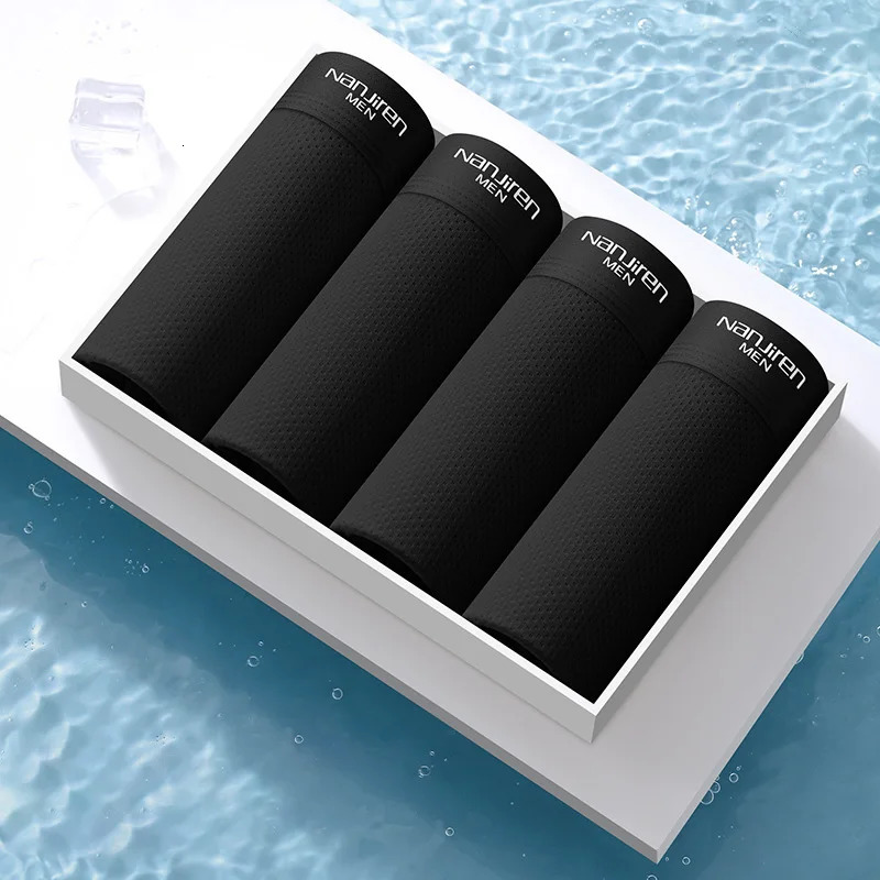 4pcs Mens Black Boxer Shorts Ice Silk Underwear Plus Size Underpants Cool Breathable Sexy Panties Mesh Lingerie Wholesale Lots 250725