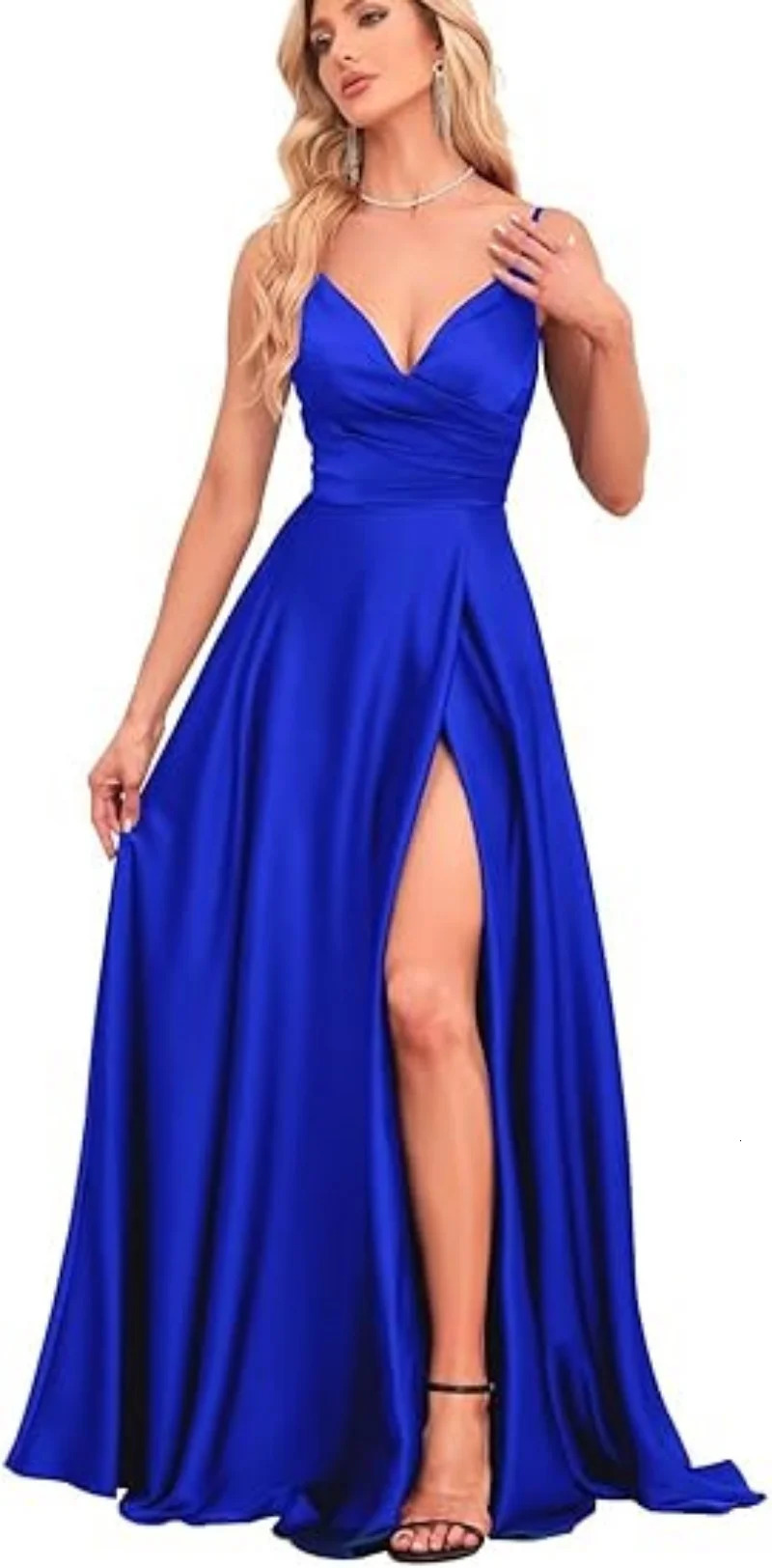 Satin Bridesmaid Dresses with Slit A Line Spaghetti Strap Formal Prom Evening Party Gown Pocket V Neck Long Ball 250725