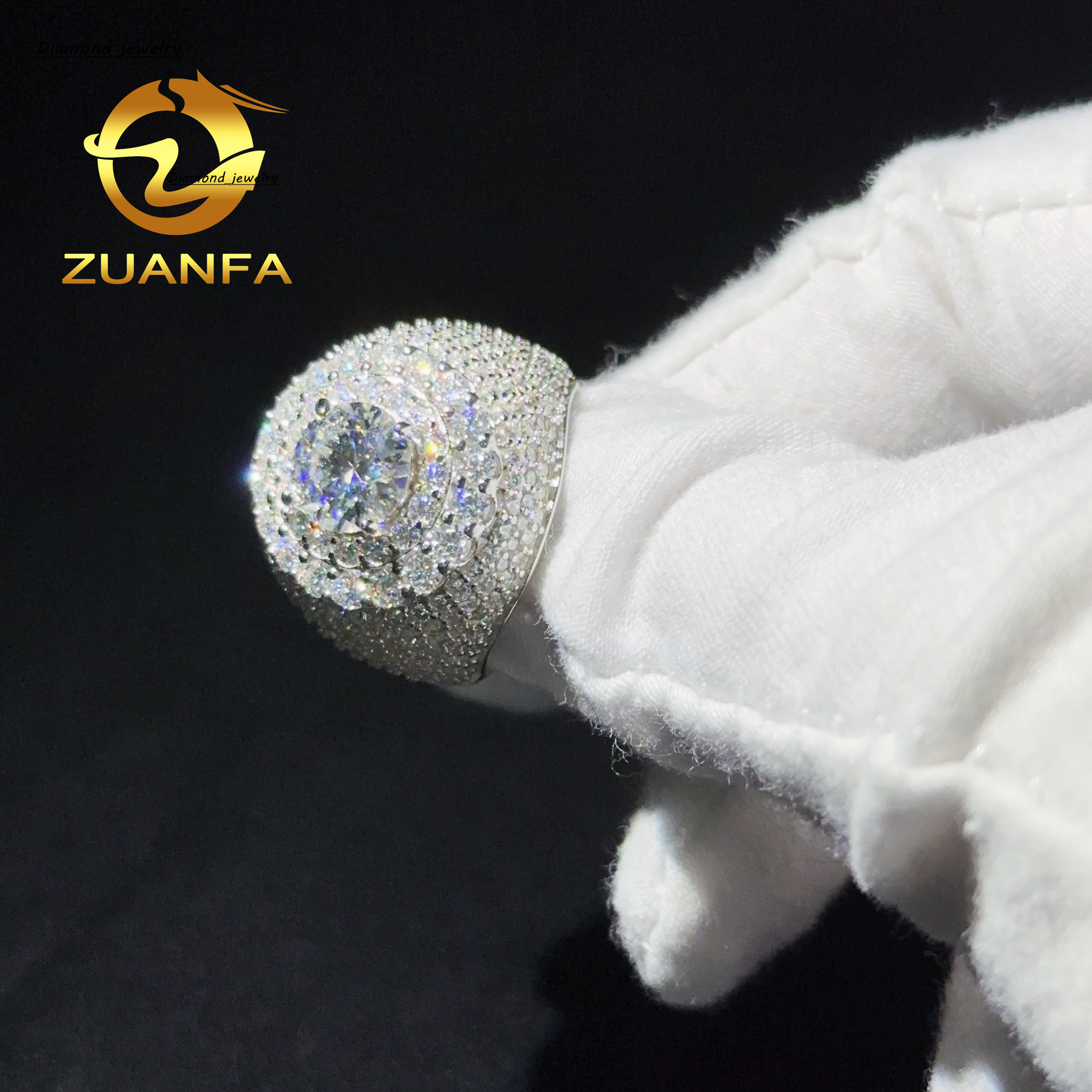 Drop Shipping GRA Certificate Cluster Hiphop Rings Iced Out 925 Silver Moissanite Diamond Mens Cuban Ring