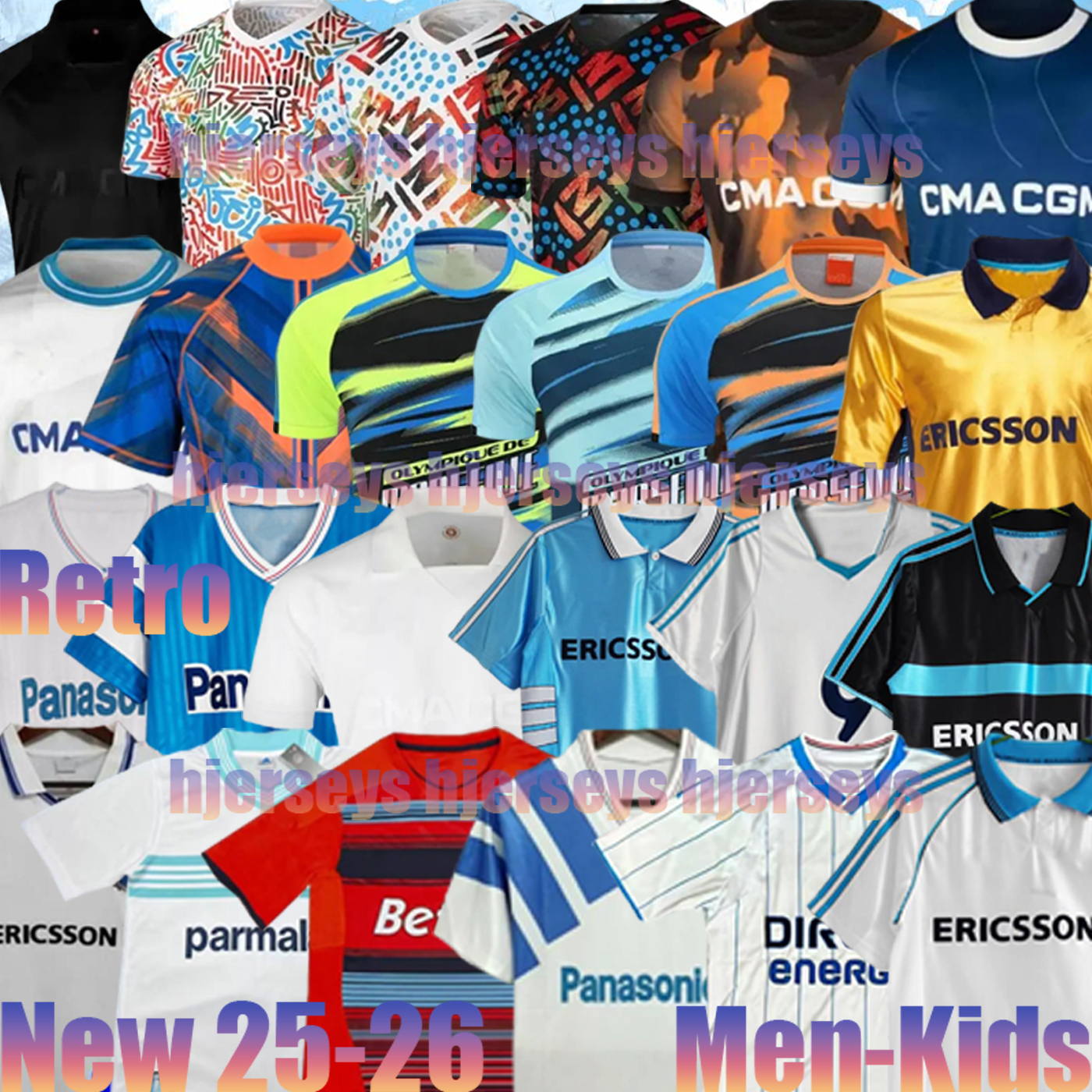 25 26 classic Vintage Marseillese 1990 1991 1992 1993 98 99 00 Top Retro Soccer Jersey Maillot Olympique De Marseillese Football Shirt CANTONA WADDLE Pelrsey Men kids