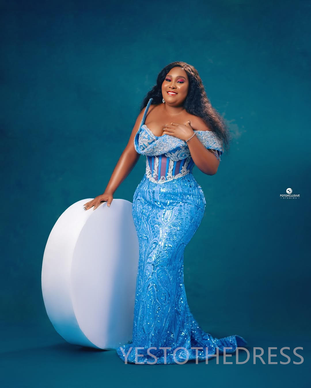 2025 Plus Size Blue Prom Dress Evening Dresses Mermaid Formal Gowns For Black Women One Shoulder Pearls Beaded Lace Birthday Dress Second Reception Go