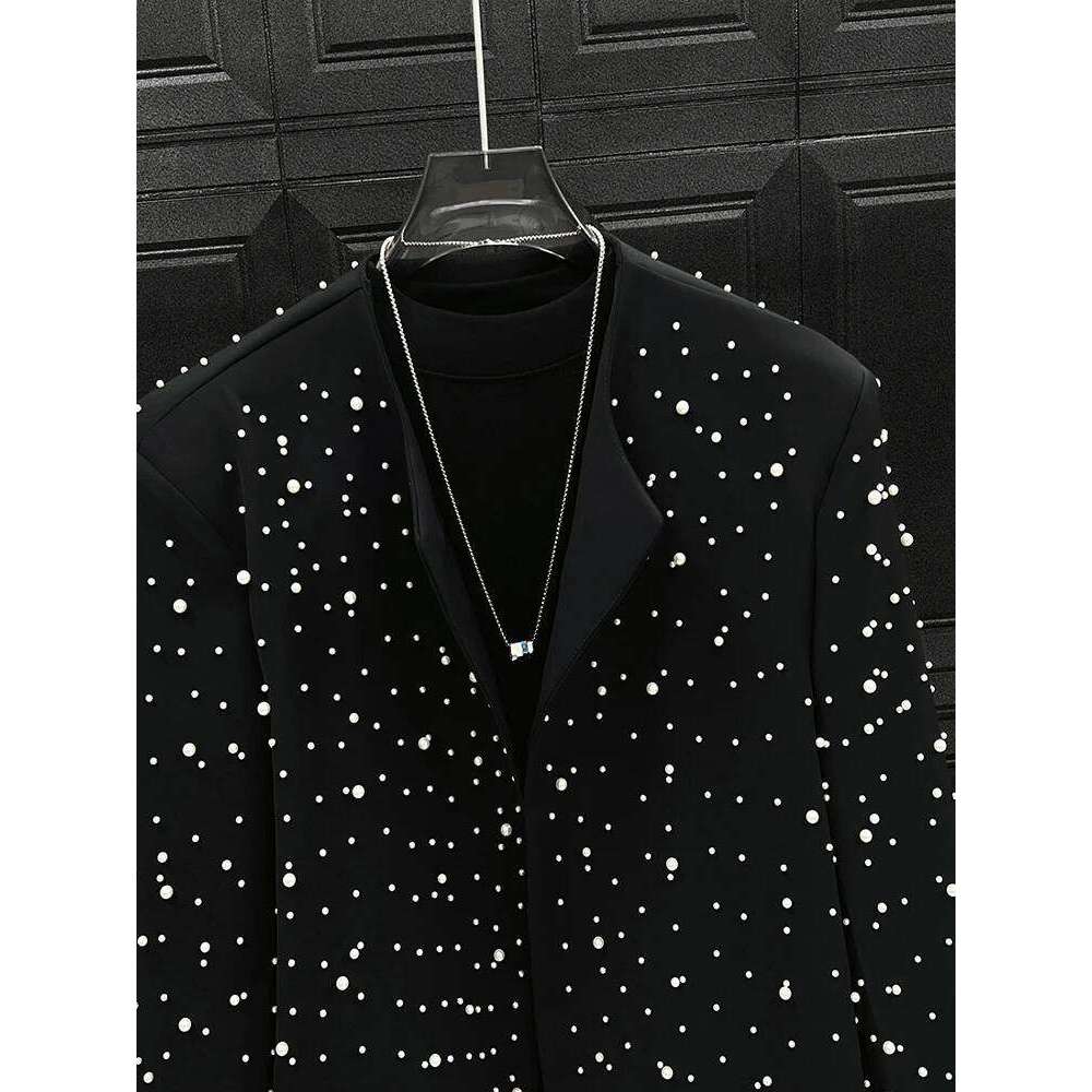 Men's 2025 Spring Korean Version High Street Coats Loose Comfort Trendy Short Tops Niche New High-End Beaded Design Jackets