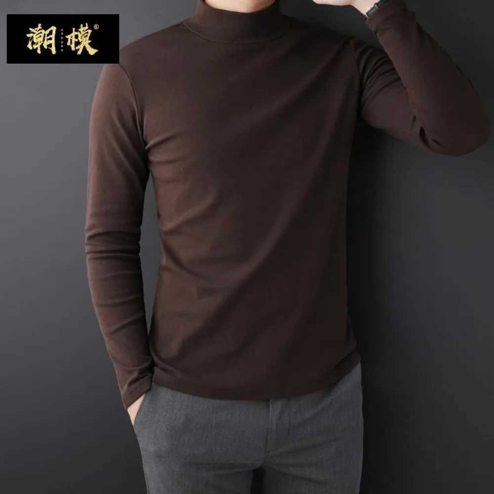 Mens Turtleneck T-Shirts Tops Full SLeeves Solid Color Thermal Winter Clothing Autumn Undershirt High Collar Wear T-shirt Z250725