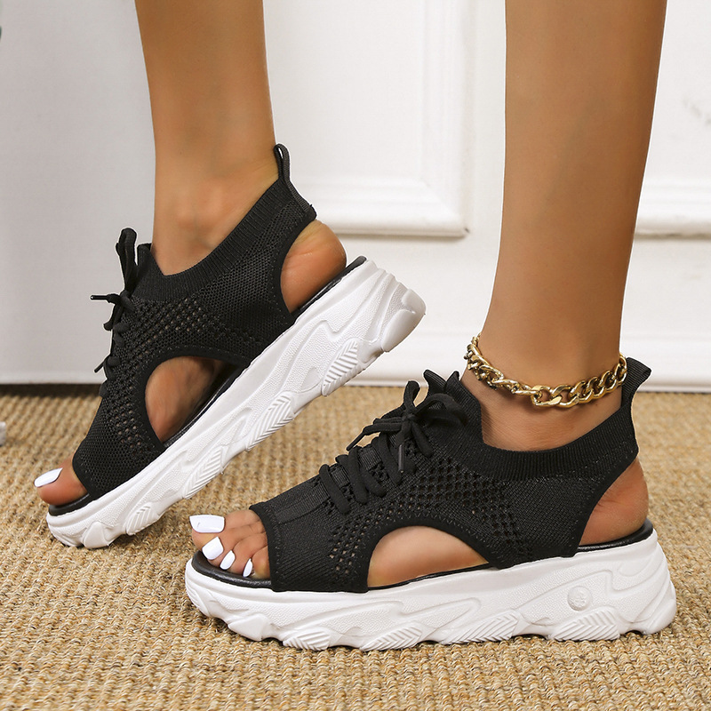Mesh Platform Sandals for Women Lace-Up Open Toe Summer Shoes Lightweight Casual Heeled Sandals Ideal for Beach and Everyday Wear