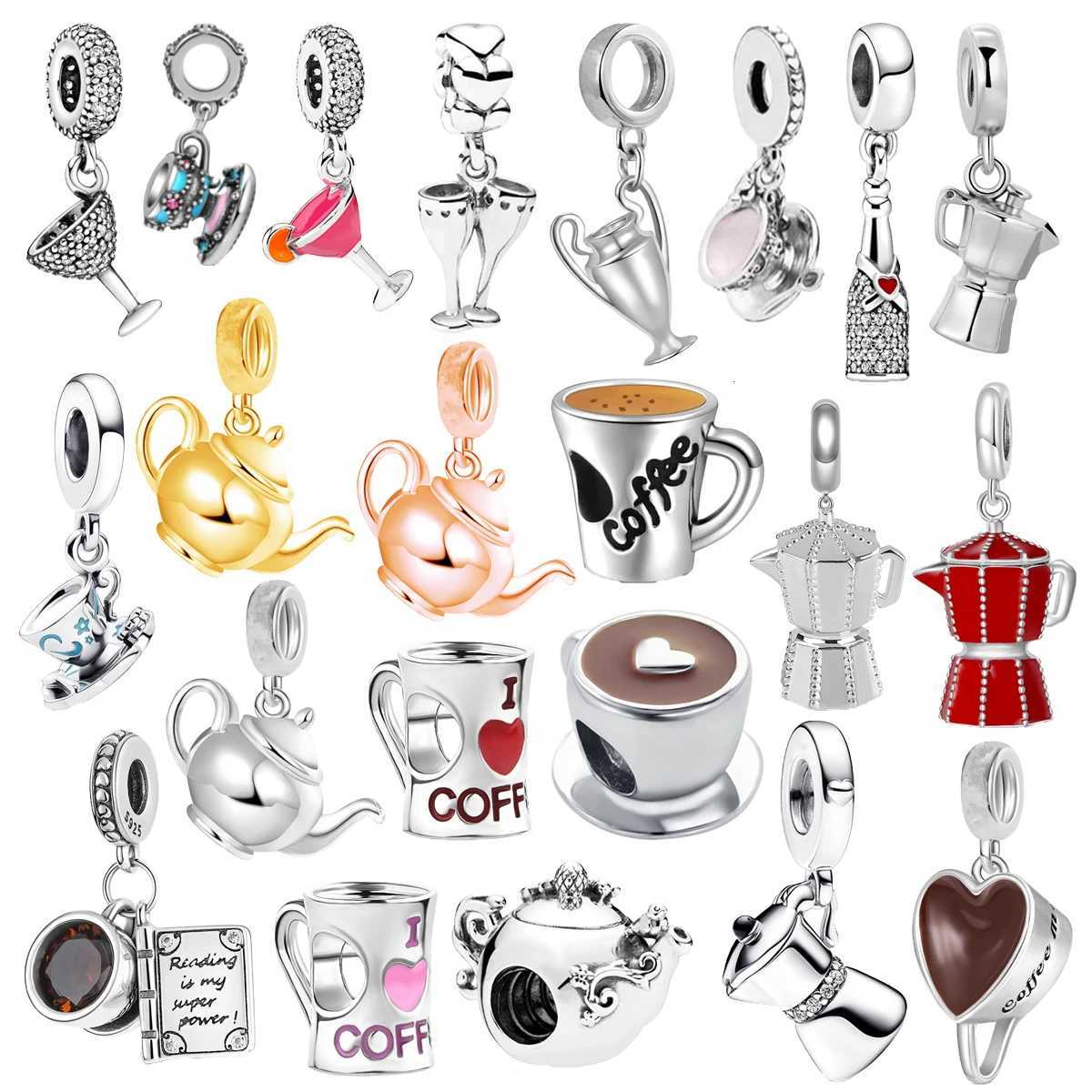 Hot Coffee Pot Cup Cocktail Cup Teot Dangle Charm Beads Fit Original 925 Sterling Silver Bracelet Women DIY Jewelry Gift XJ250726