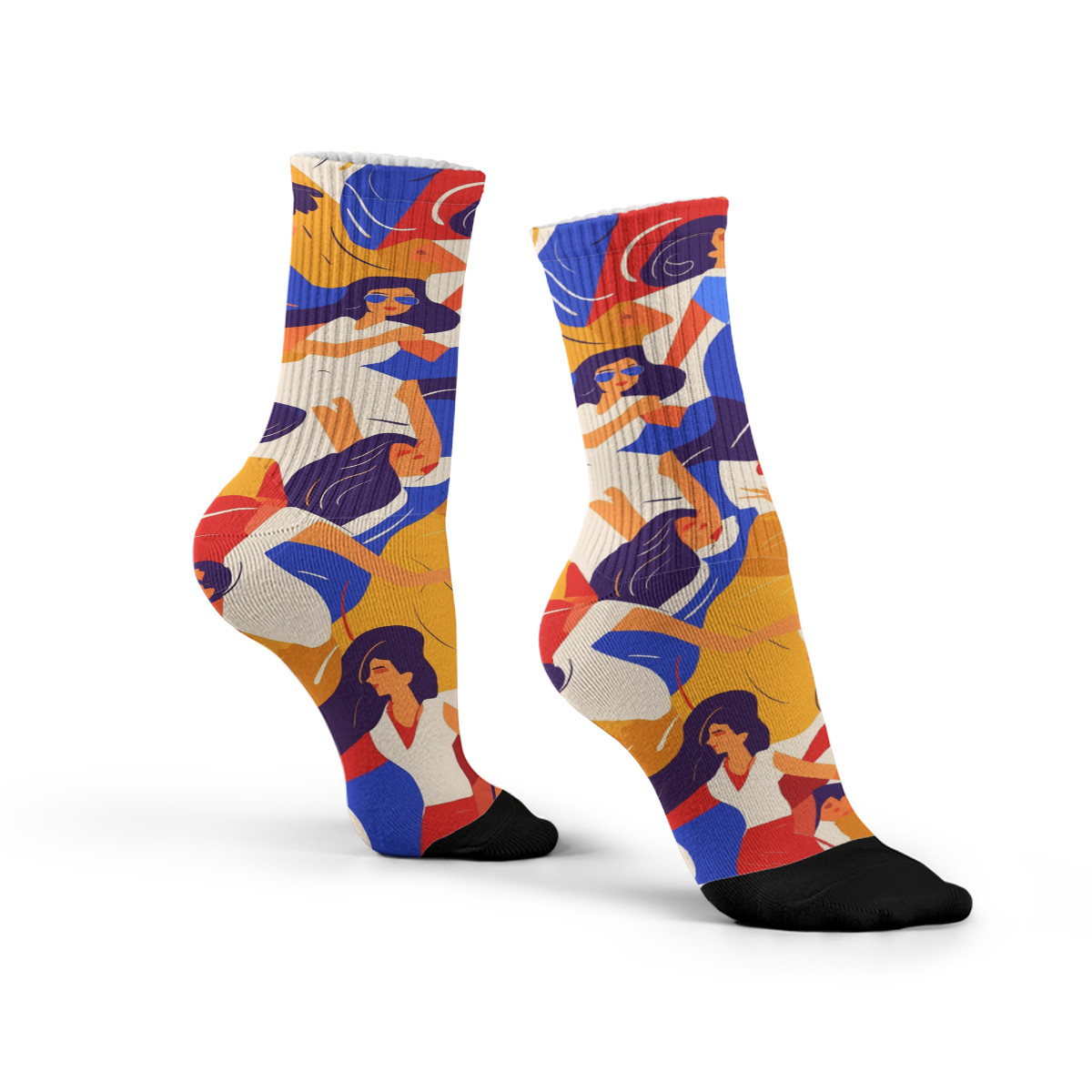Vibrant Dancing Figures Unisex Tube Designer Socks C089