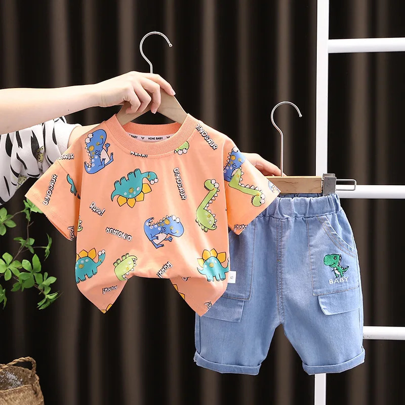 Summer Baby Clothes Suit Children Boys Girls Cartoon Dinosaur TShirt Shorts 2PcsSet Toddler Casual Clothing Kids Tracksuits 250725