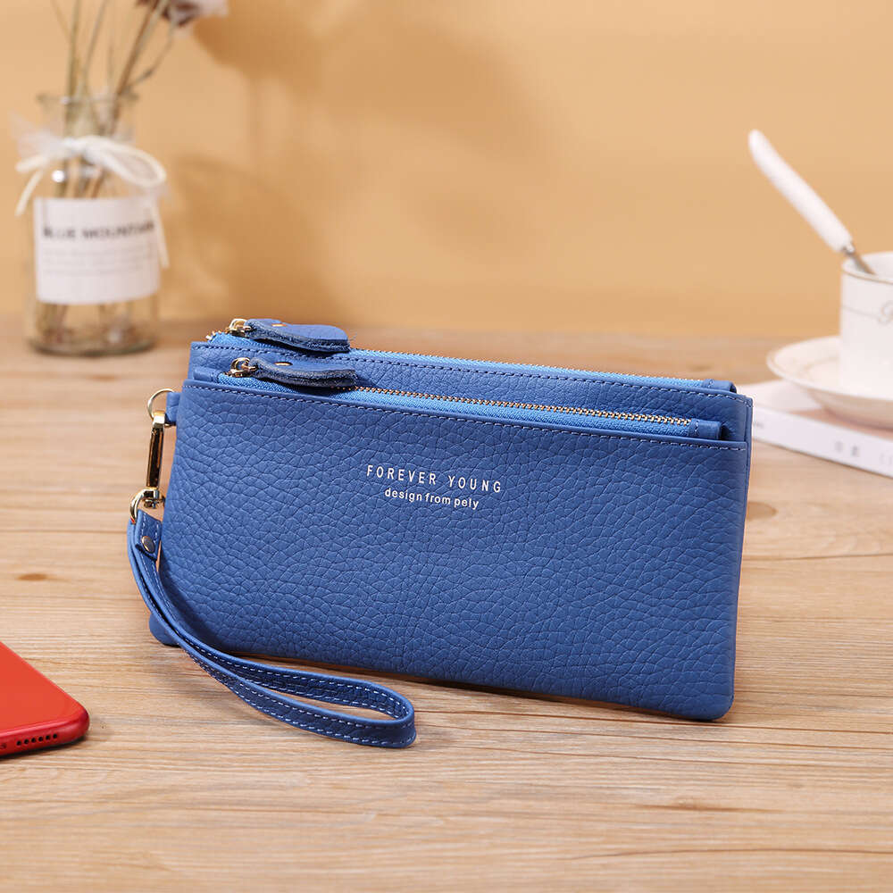 New Korean Style Long Wallet Top Layer Cowhide Large Capacity Zipper Clutch for Women B5 B5