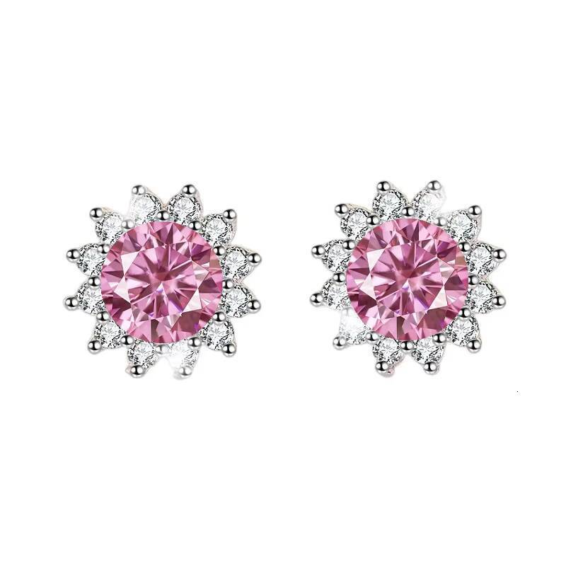 925 Sterling Silver Sparkling 1CT Moissanite Diamond Halo Sun Flower Stud Earrings for Women Party Fine Jewelry