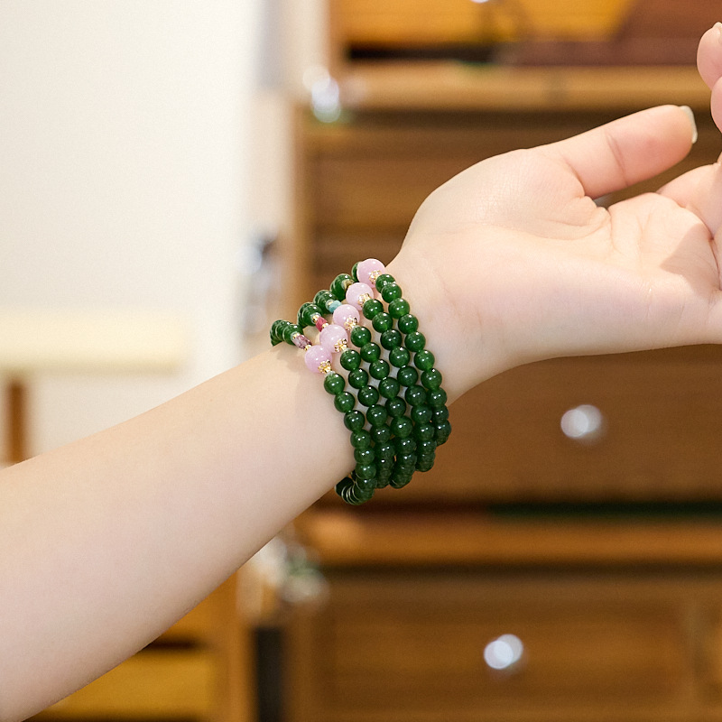 New Design New Chinese Style Stackable Bracelet Versatile Natural Chalcedony Beaded Wristwear for Women