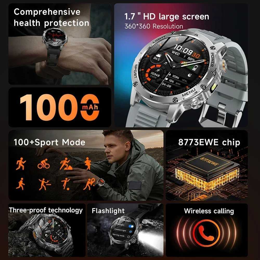 New For HUAWEI 1000mAh Large Capacity Battery Smart Watch Men Outdoor Flashlight BT Call Waterproof Sport Fitness Smartwatches X250726