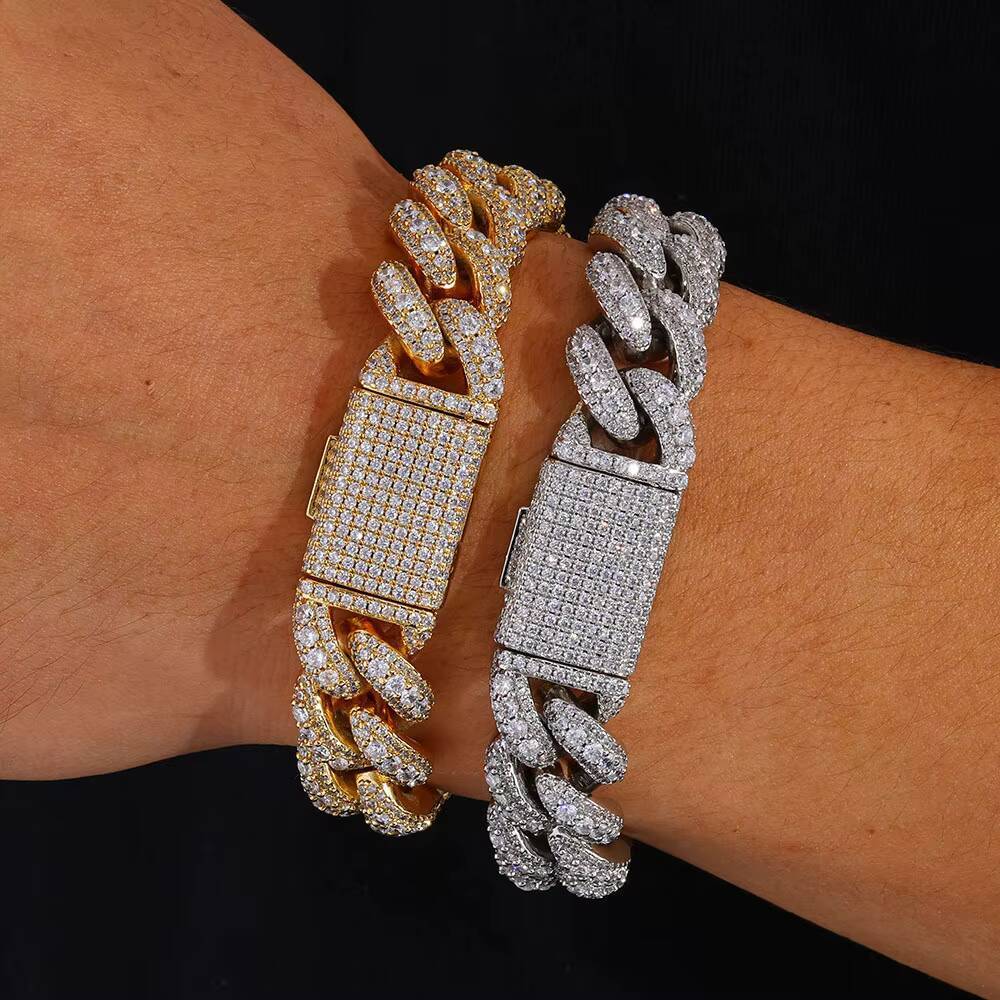 Mens Fine Jewelry VVS Moissanite S925 Silver Bracelet 15mm Diamond Cuban Chain Hip Hop Style Personalized Accessories for Gift