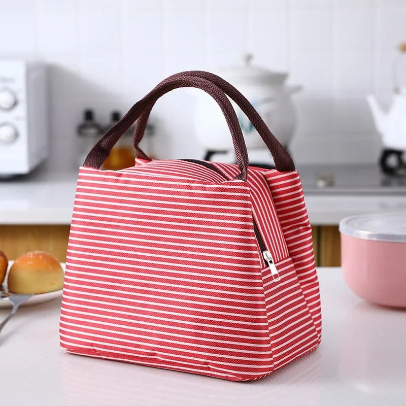 Stripes Lunch Bag For Women Isothermal Bag Packaged Food Thermal Bags Thermo Pouch Lunch Bag Refrigerator Bag 250723